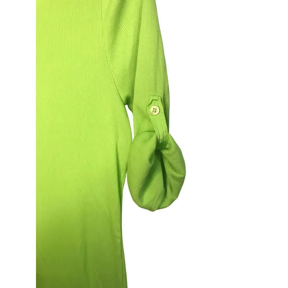 Lauren Ralph Lauren Womens Green Henley Knit Top Large Scoop Neck Roll Tab - Picture 5 of 7